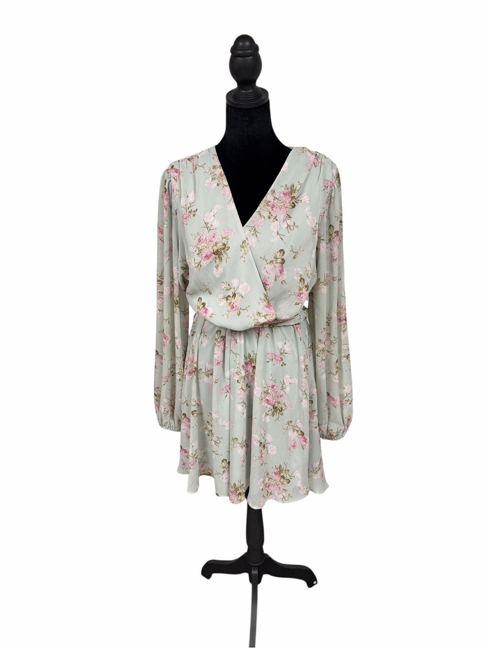 Express Floral Wrap-Front Long Sleeve Dress